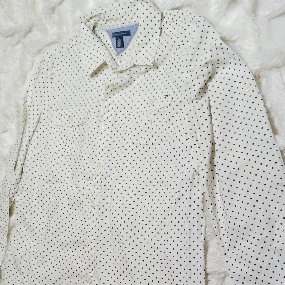 Tommy Hilfiger White and Black Polka Dot Blouse